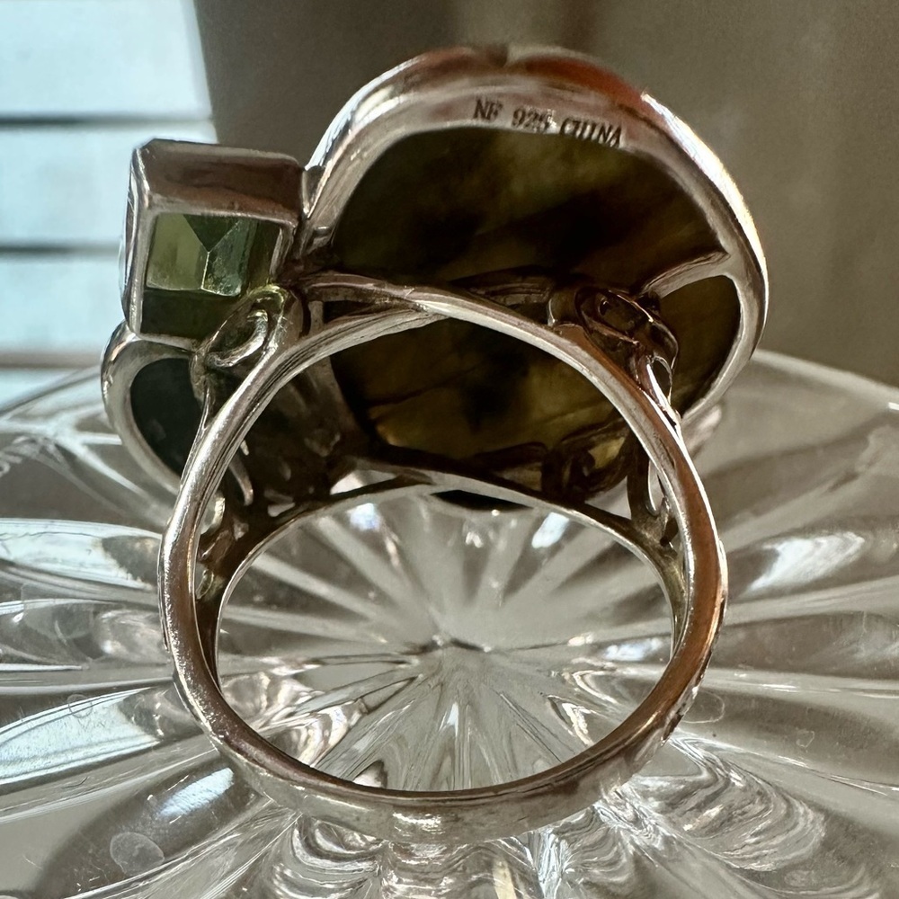 Elegant Labradorite, Peridot, Green Turquoise 925 Silver Cocktail Artisan Ring - Picture 6 of 15